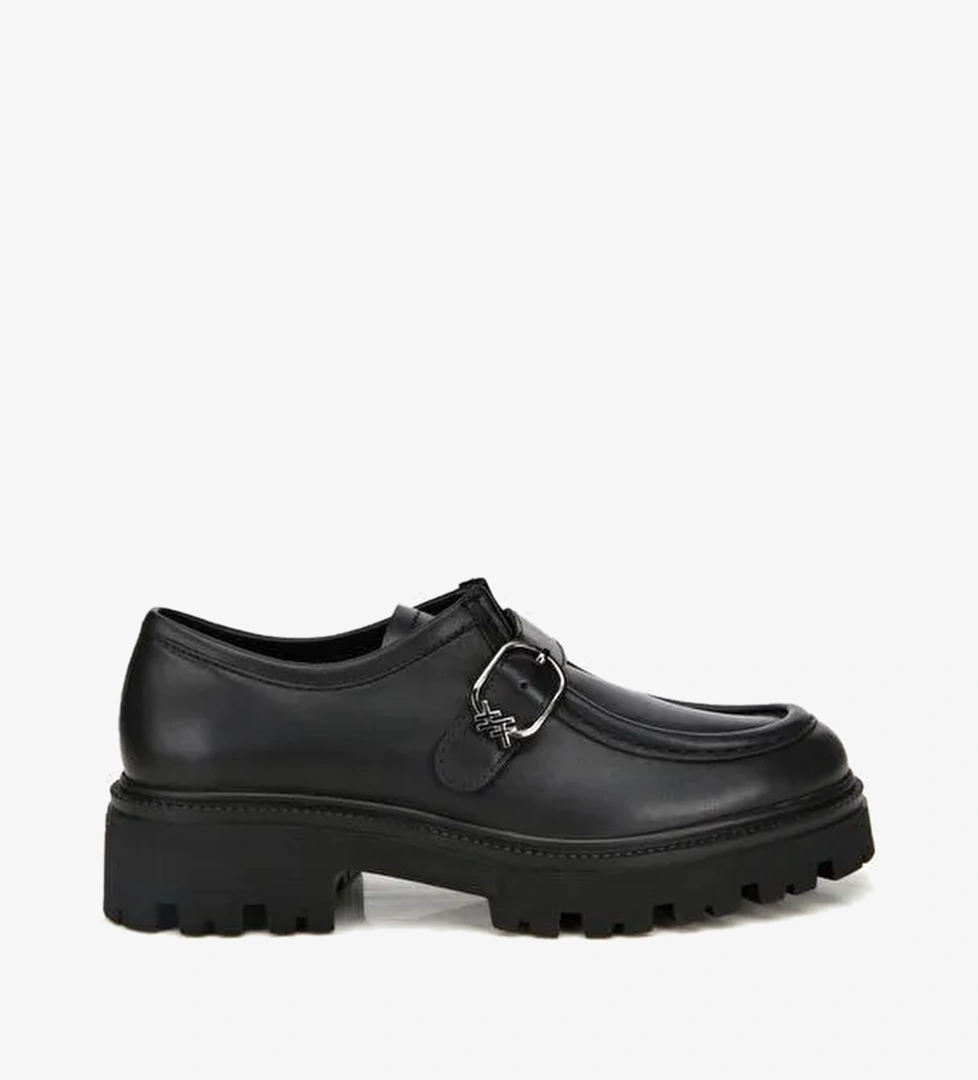 Kadın Deri Siyah Tokalı Kalın Tabanlı Günlük Loafer 01AYH318350A100 - Görsel 1