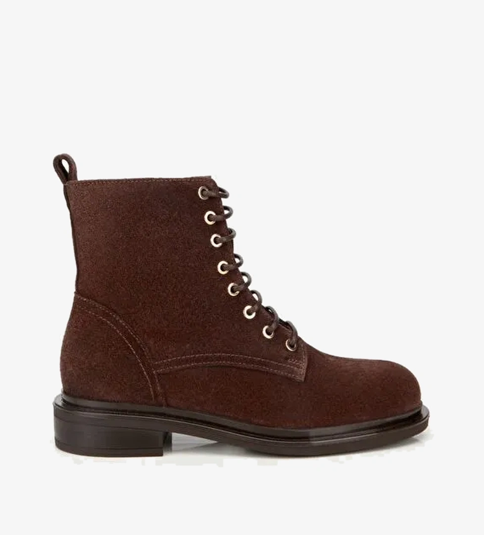 Kadın Süet Deri Kahverengi Bağcık Detaylı Fermuarlı Düz Bot 01BOH313050A480 - Görsel 1