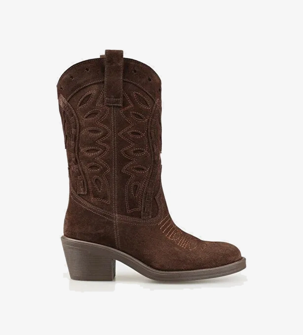 Kahve Deri Kadın Western Bot - Görsel 1