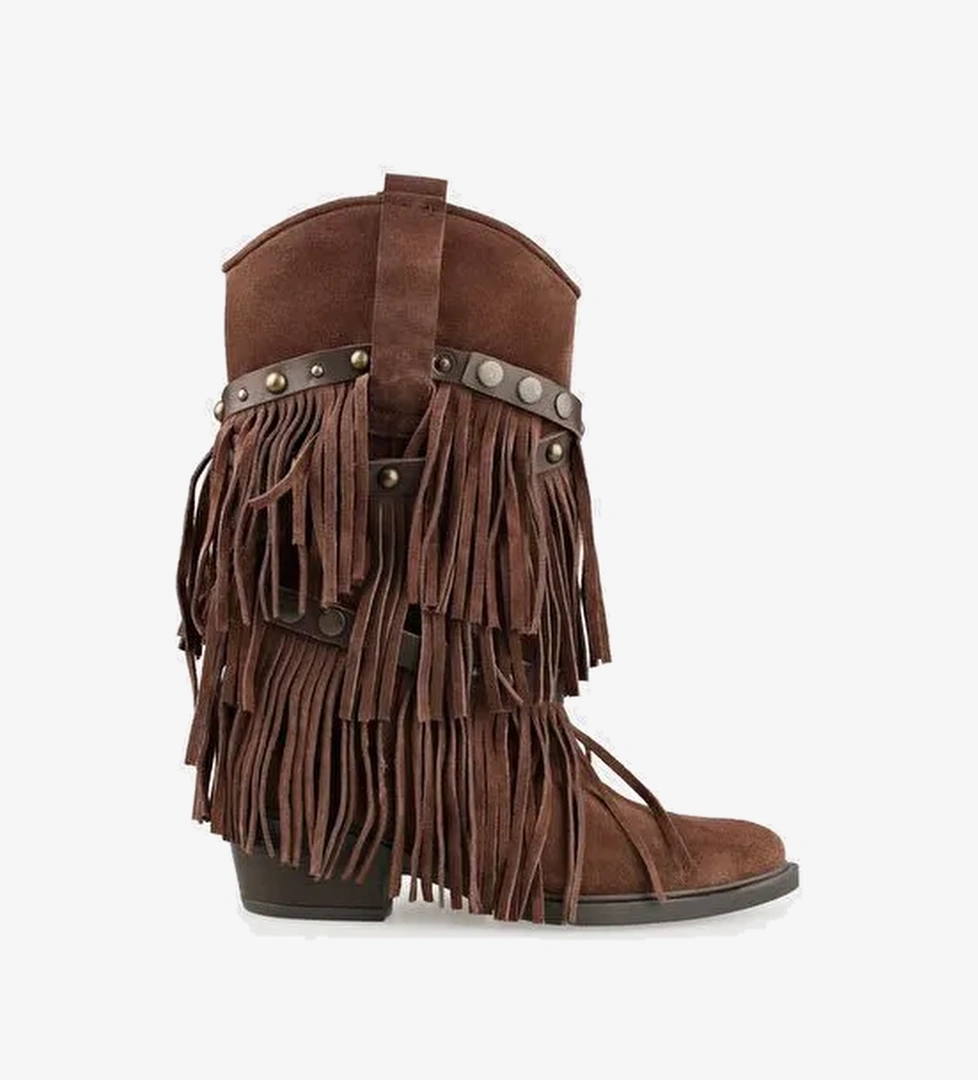 Kahve Deri Kadın Western Çizme - Görsel 1