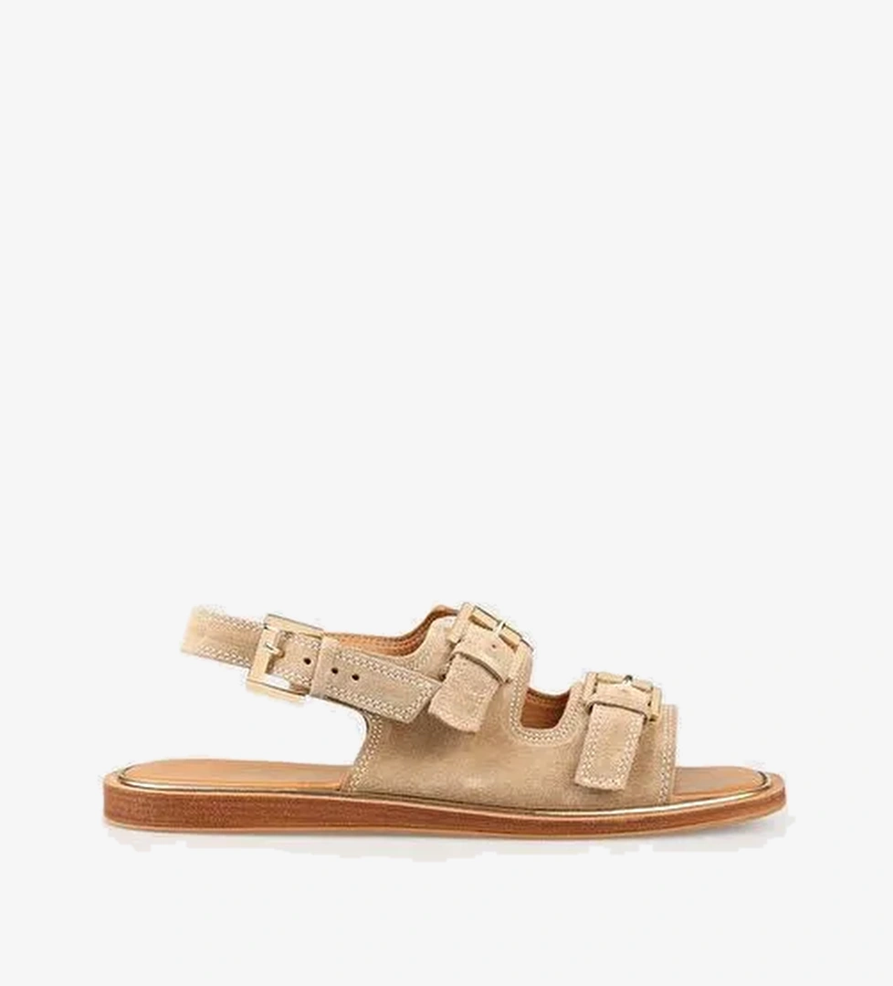 Vizon Deri Kadın Düz Sandalet - Görsel 1