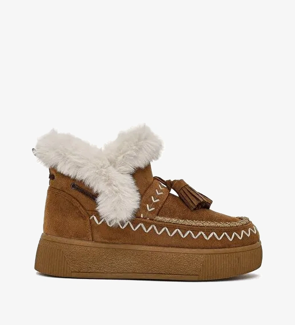 Kadın Taba Kalın Tabanlı Püsküllü Süet Teddy Bot 25WFE402510 - Görsel 1