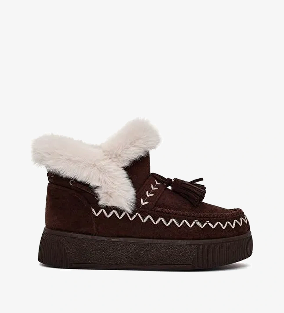 Kadın Kahverengi Kalın Tabanlı Püsküllü Süet Teddy Bot 25WFE402510 - Görsel 1