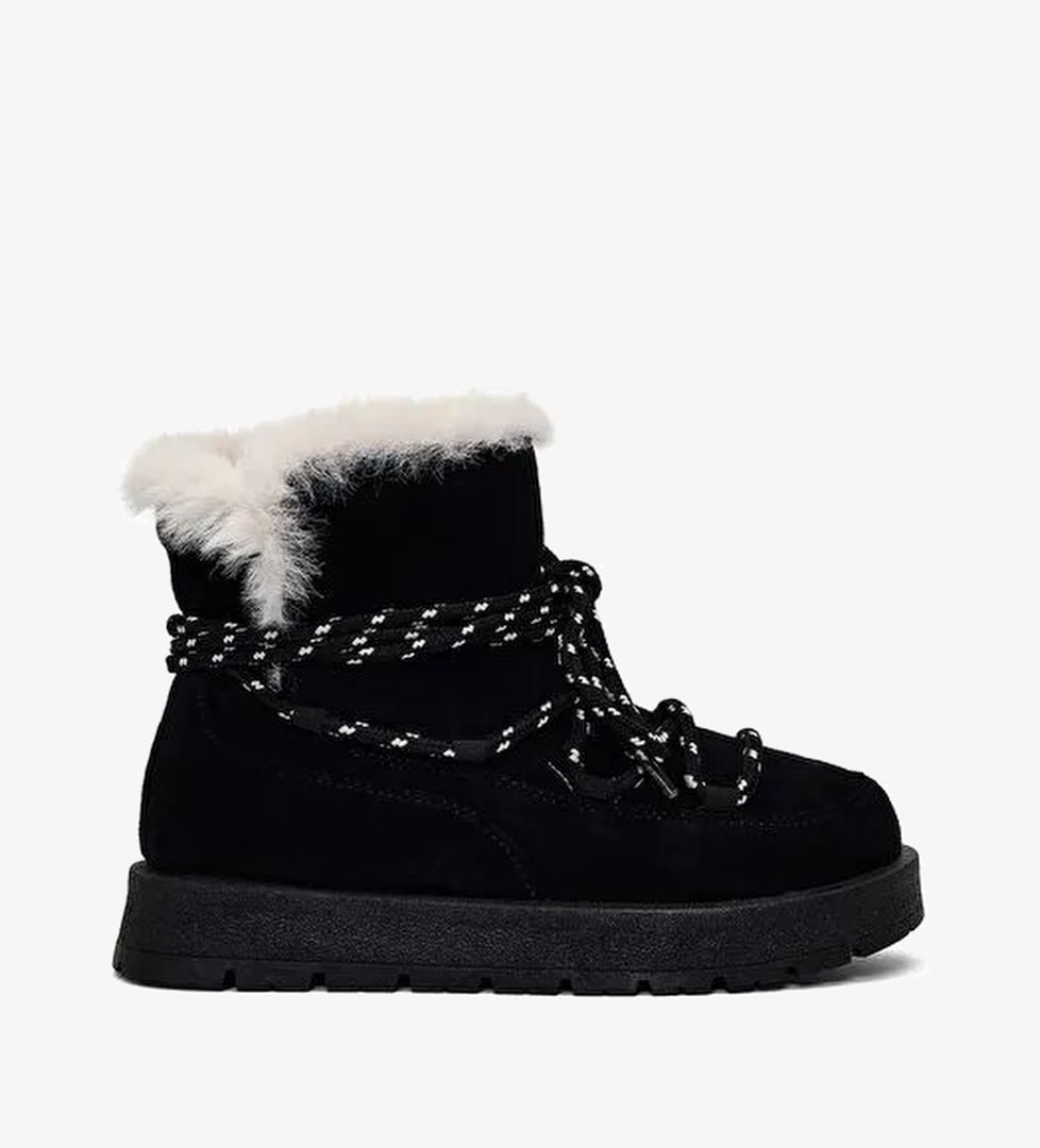 Kadın Siyah Bağcıklı Kalın Tabanlı Süet Teddy Bot 25WFE402310 - Görsel 1