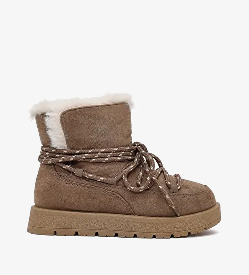 Kadın Vizon Bağcıklı Kalın Tabanlı Süet Teddy Bot 25WFE402310 - Görsel 1