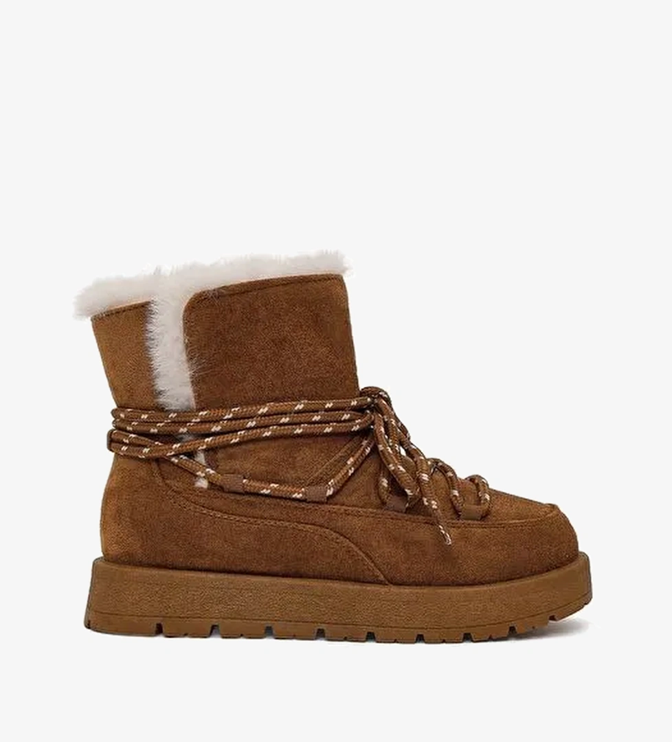 Kadın Taba Bağcıklı Kalın Tabanlı Süet Teddy Bot 25WFE402310 - Görsel 1