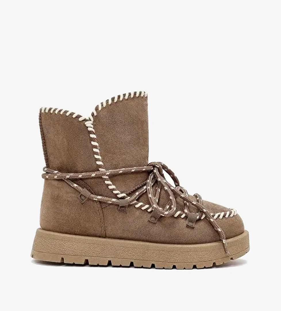 Kadın Vizon Bağcıklı Kalın Tabanlı Süet Teddy Bot 25WFE402210 - Görsel 1