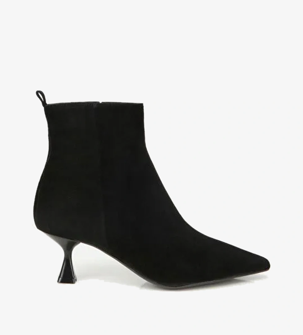 Kadın Süet Deri Siyah Topuk Detaylı Bilekte Kısa Topuklu Bot 01BOH318450A100 - Görsel 1