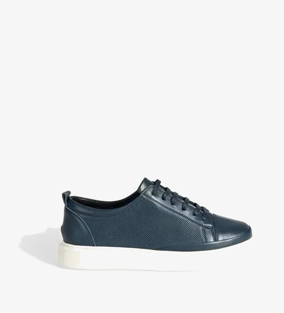 Kadın Lacivert Deri Bağcıklı Spor Ayakkabı - Görsel 1