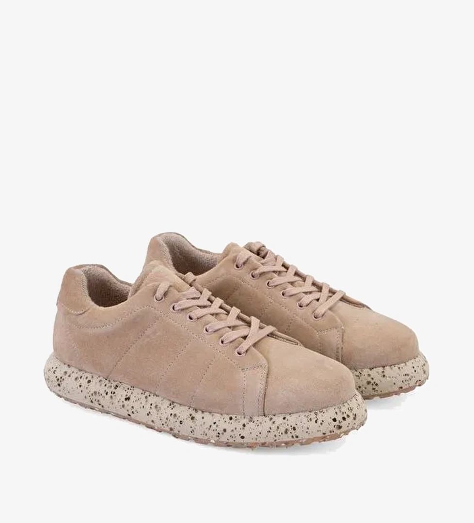 Kadın Bej Süet Deri Sneaker - Görsel 1