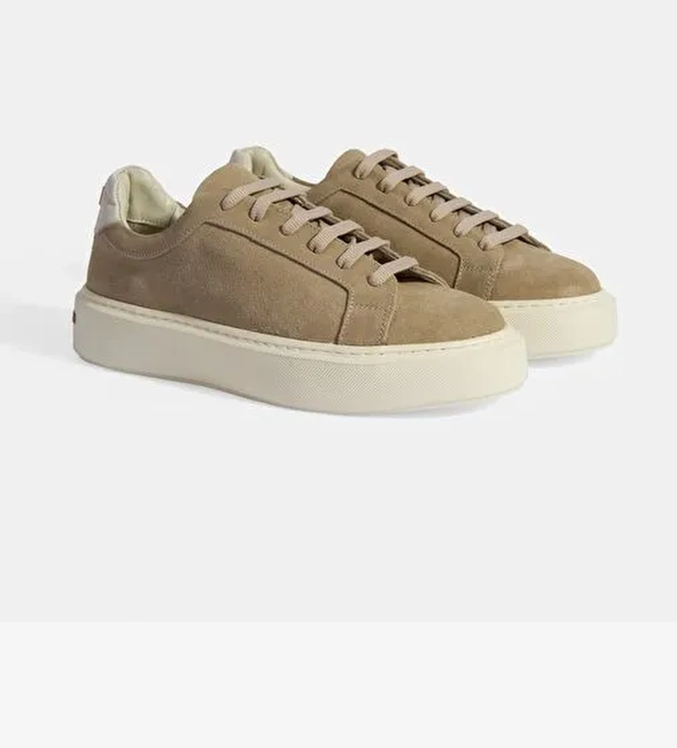 Kadın Bej Bağcıklı Süet Sneaker - Görsel 1