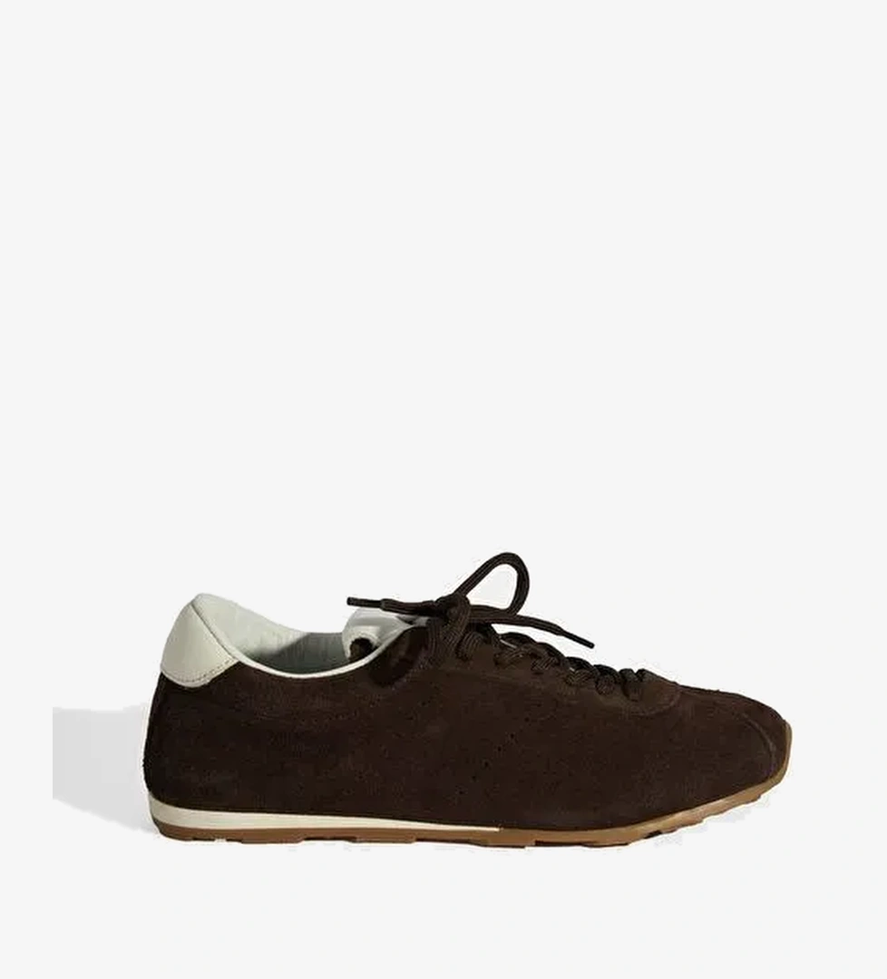 Kadın Kahve Bağcıklı Süet Spor Ayakkabı - Görsel 1