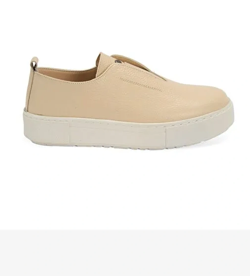 Kadın Bej Deri Günlük Ayakkabı - Görsel 1