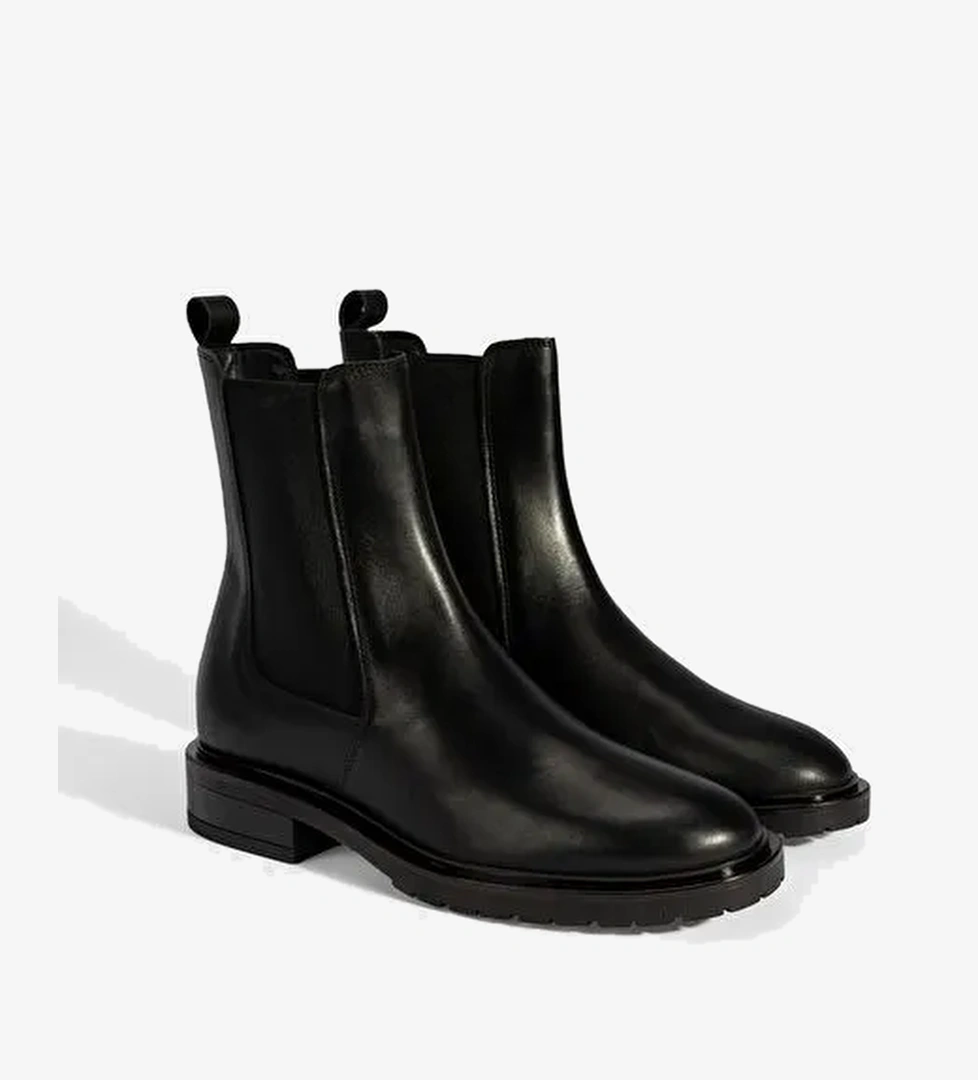 Kadın Siyah Lastikli Deri Chelsea Bot - Görsel 1