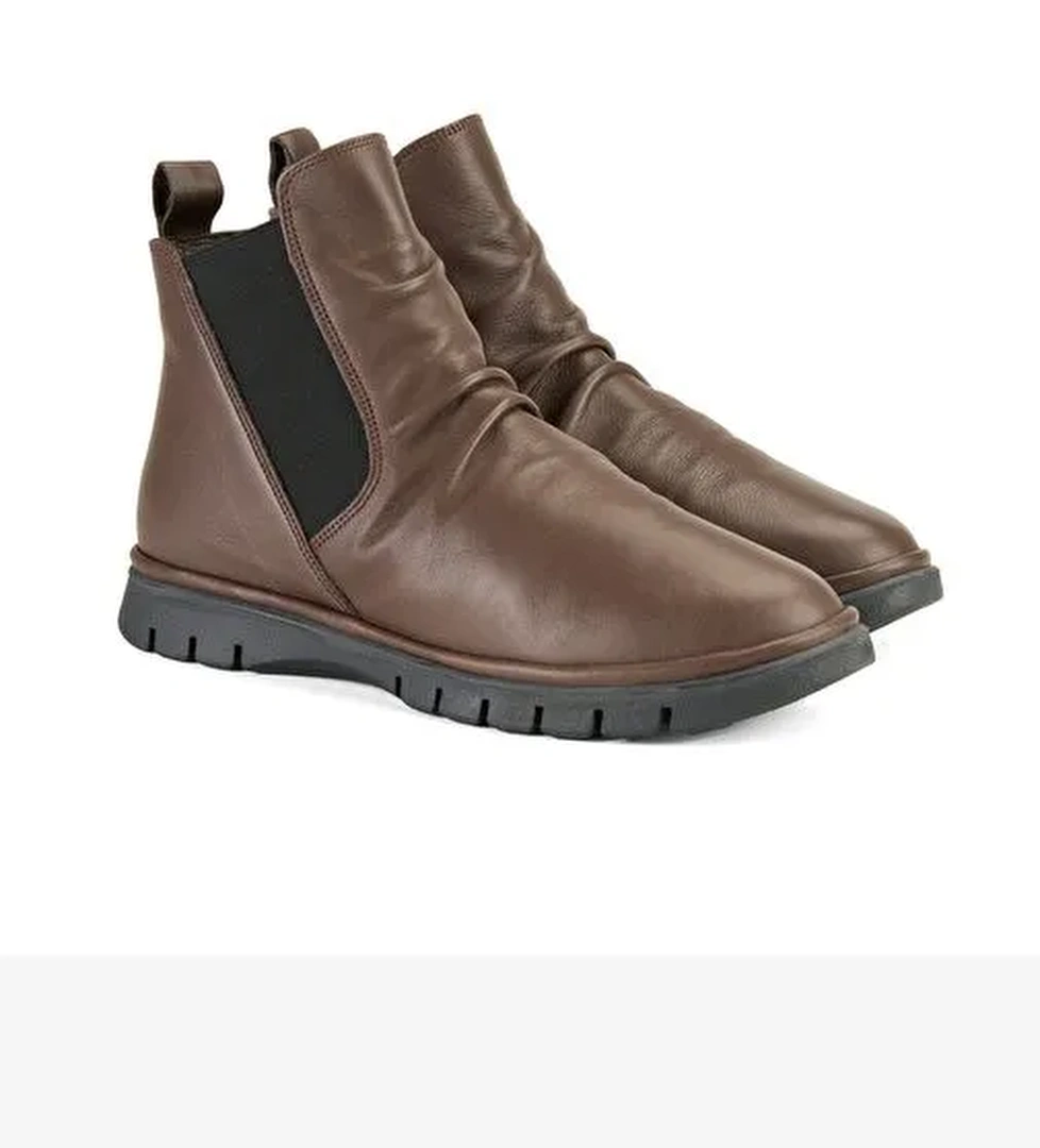 Kadın Kahve Lastikli Deri Bot - Görsel 1