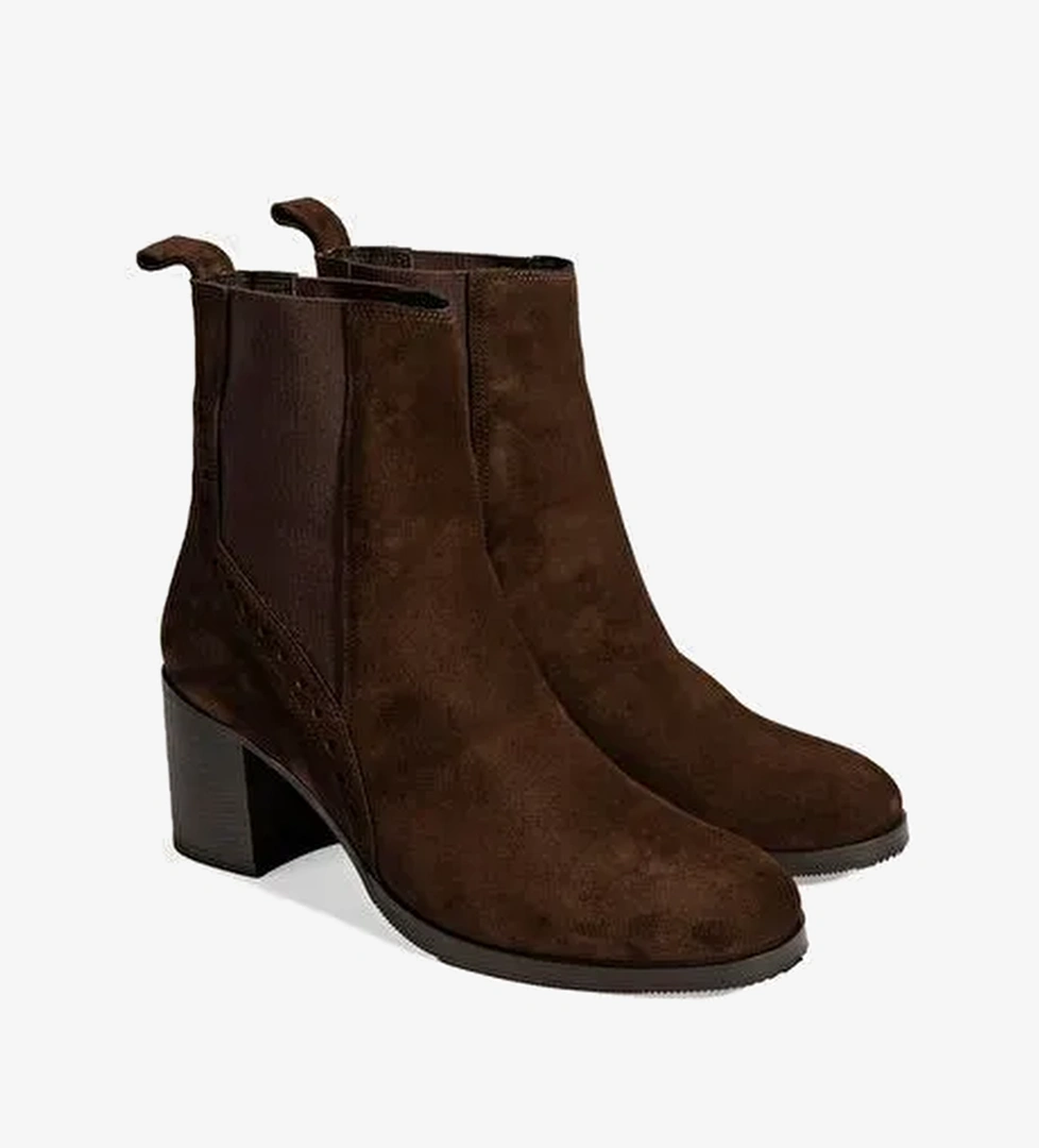 Kadın Kahve Lastikli Topuklu Süet Bot - Görsel 1
