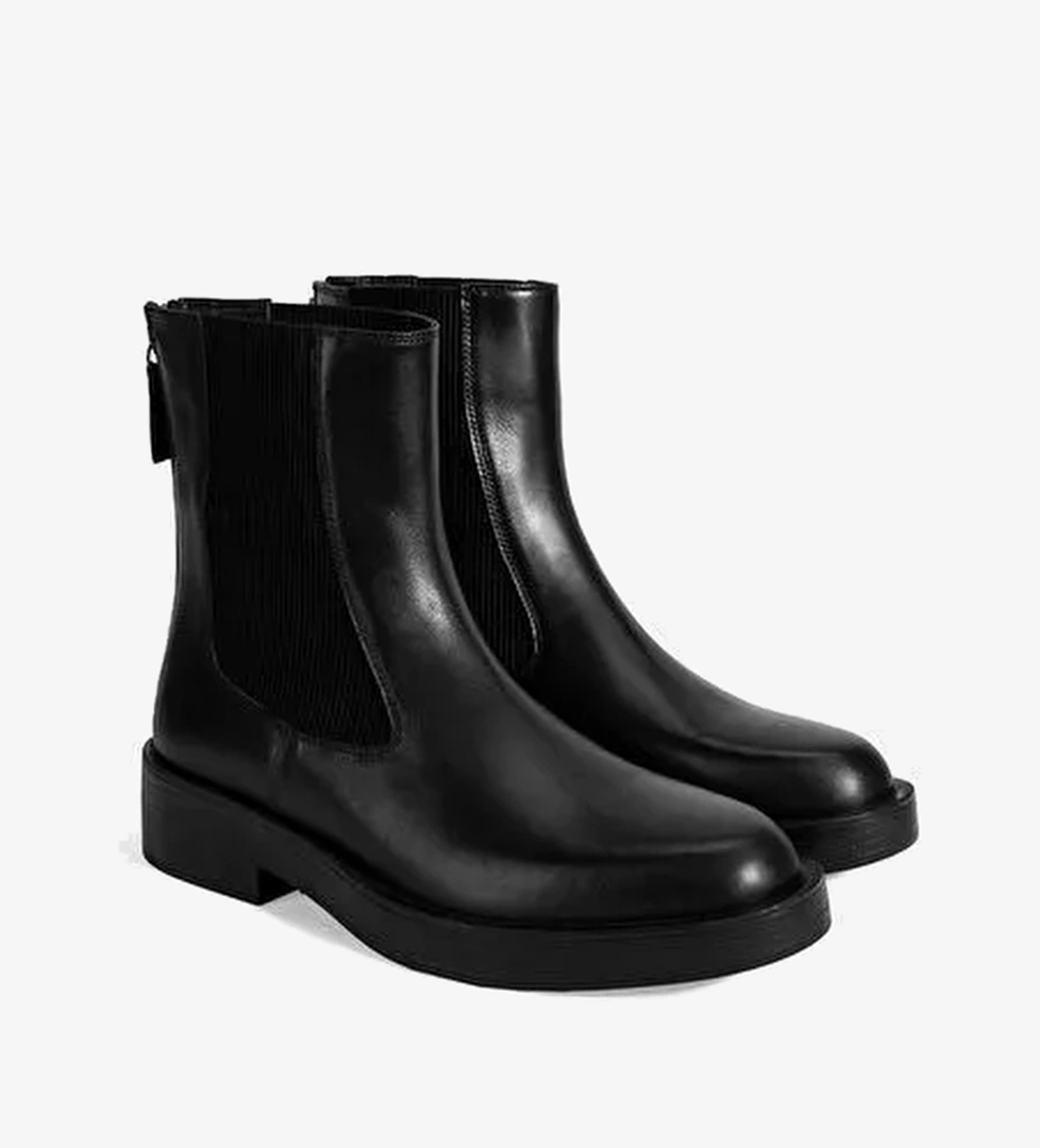 Kadın Siyah Lastikli Deri Chelsea Bot - Görsel 1