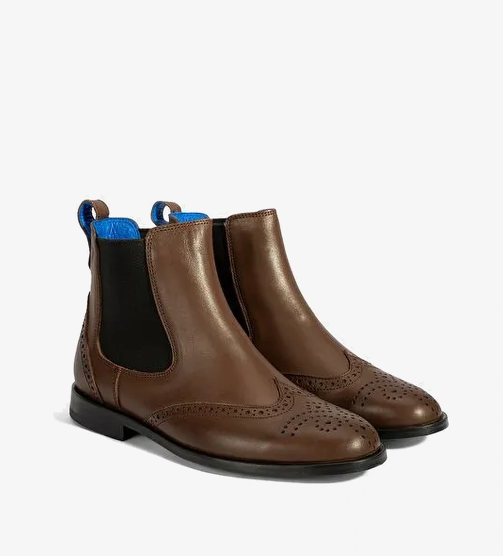 Kadın Mavi Astar Detaylı Kahve Chelsea Deri Bot - Görsel 1