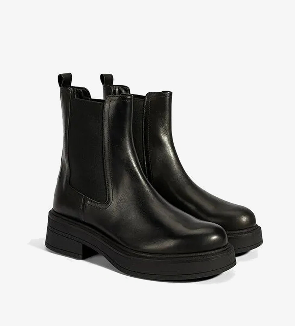 Kadın Siyah Lastikli Deri Chelsea Bot - Görsel 1