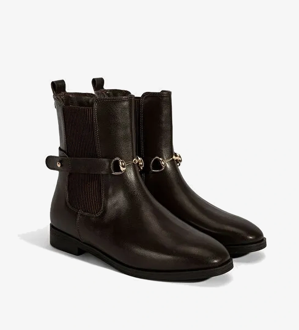 Kadın Kahve Metal Toka Aksesuarlı Bot - Görsel 1