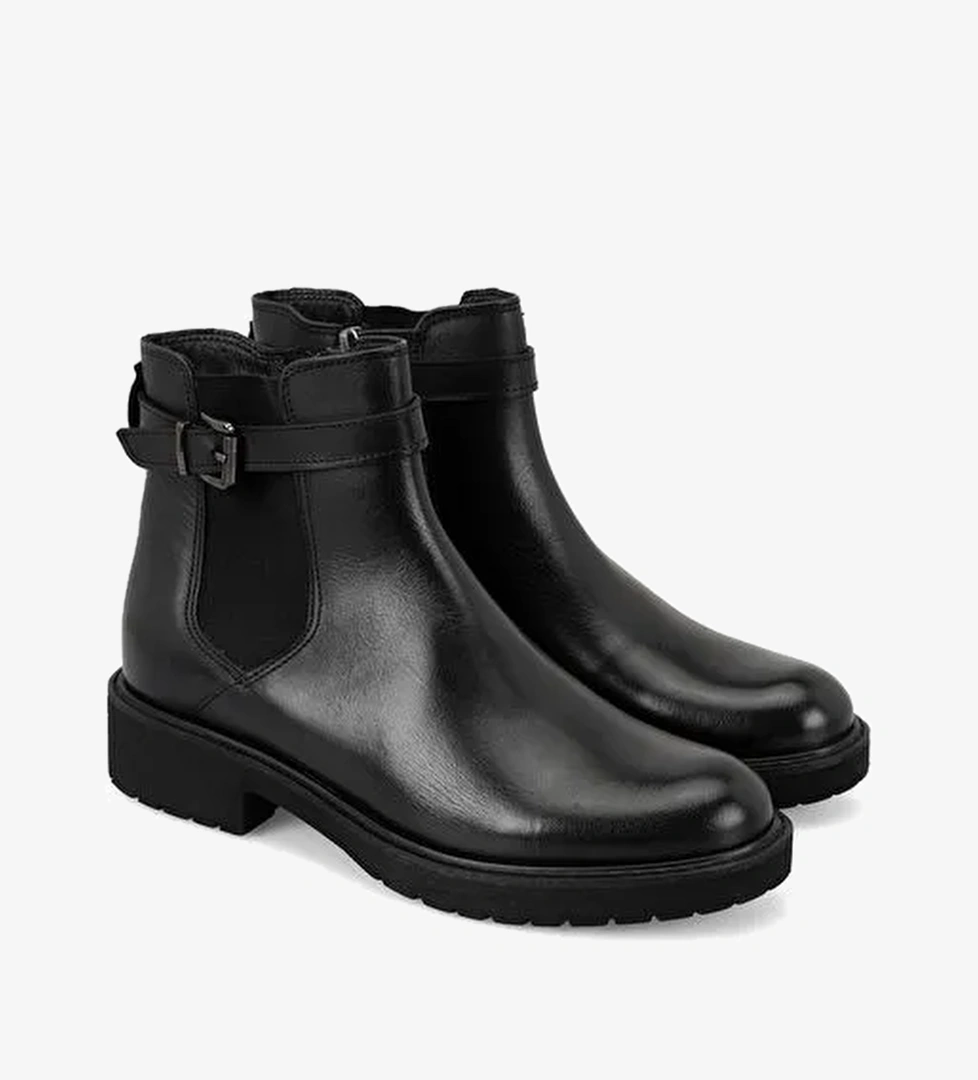 Kadın Kemer Aksesuarlı Siyah Lastikli Deri Chelsea Bot - Görsel 1