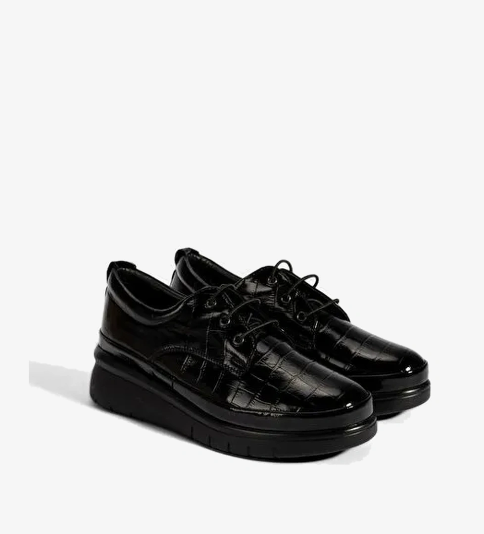 Kadın Siyah Kroko Baskılı DesaComfort Günlük Deri Ayakkabı - Görsel 1