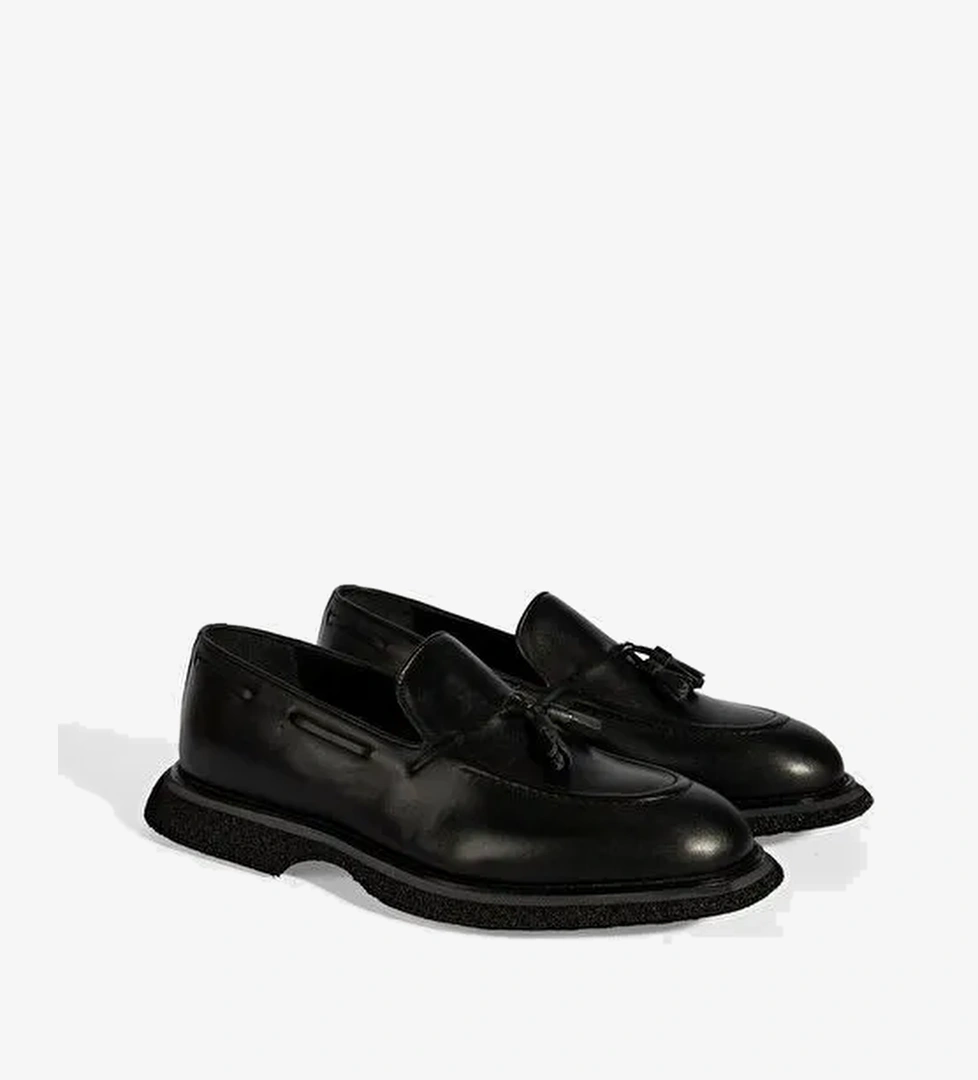 Erkek Siyah Püskül Detaylı Deri Loafer - Görsel 1