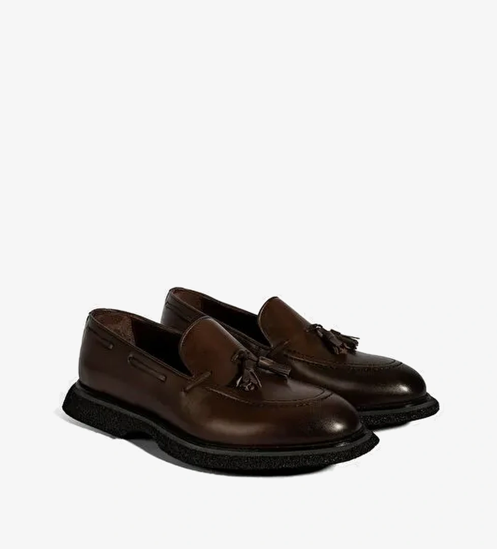 Erkek Kahve Püskül Detaylı Deri Loafer - Görsel 1