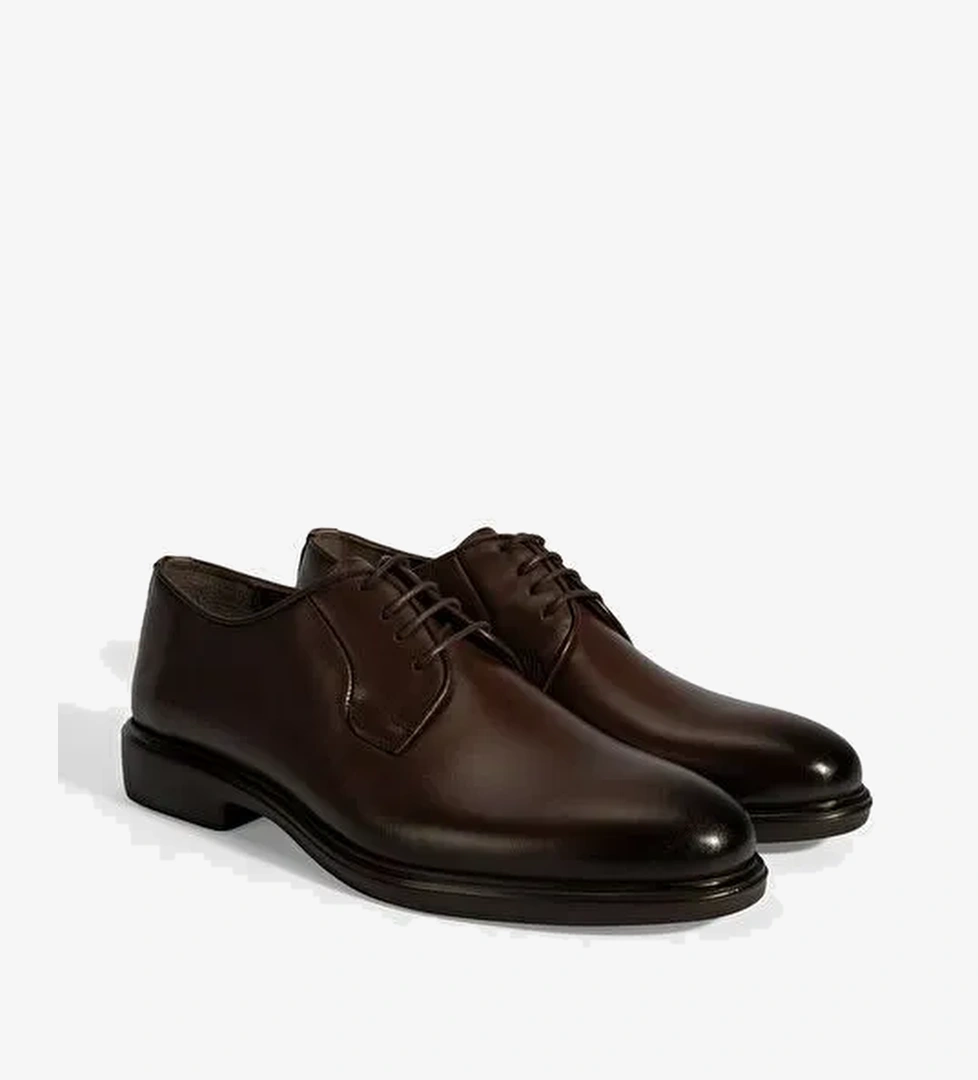 Erkek Kahve Bağcıklı Deri Klasik Ayakkabı - Görsel 1