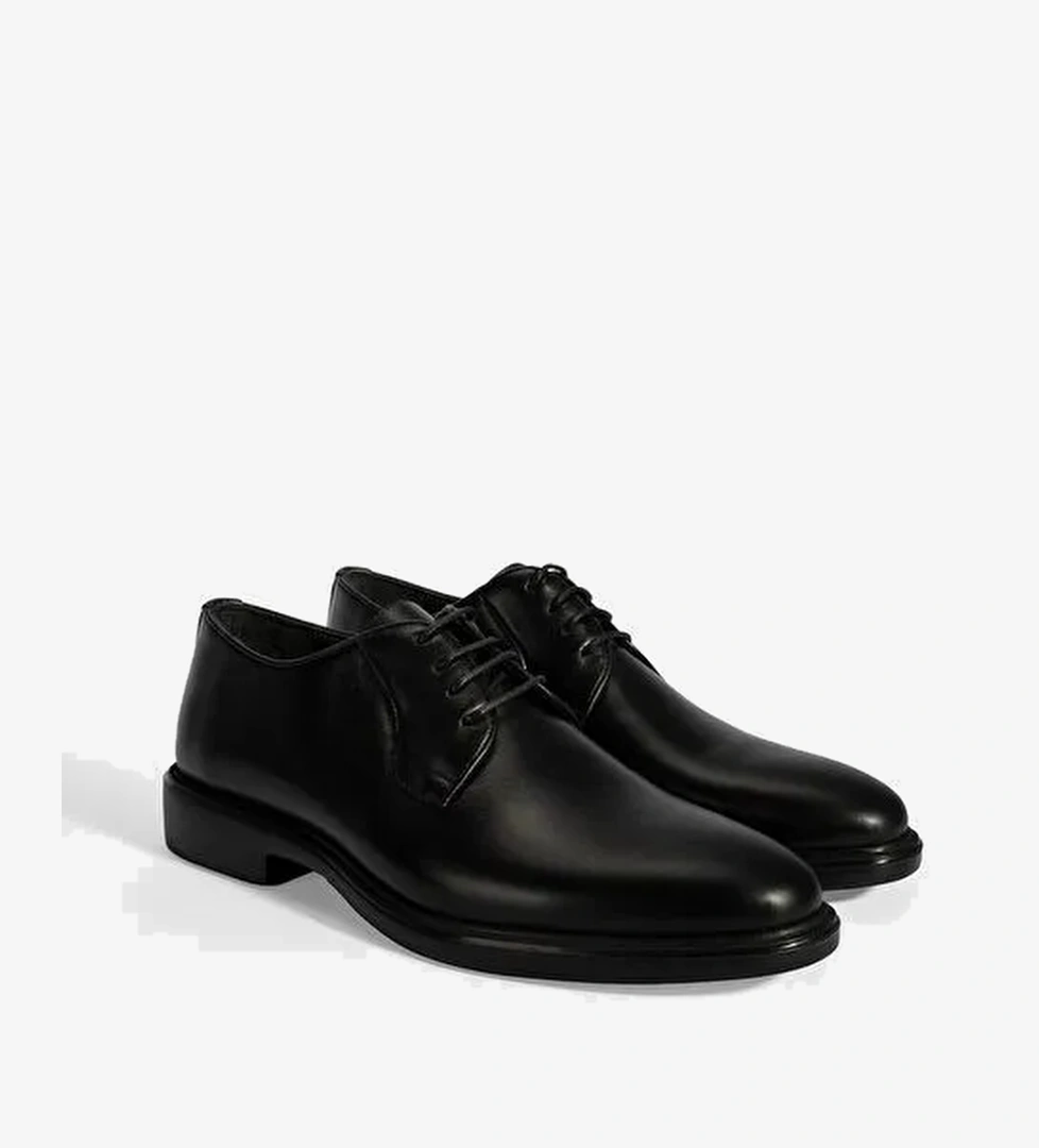 Erkek Siyah Bağcıklı Deri Klasik Ayakkabı - Görsel 1