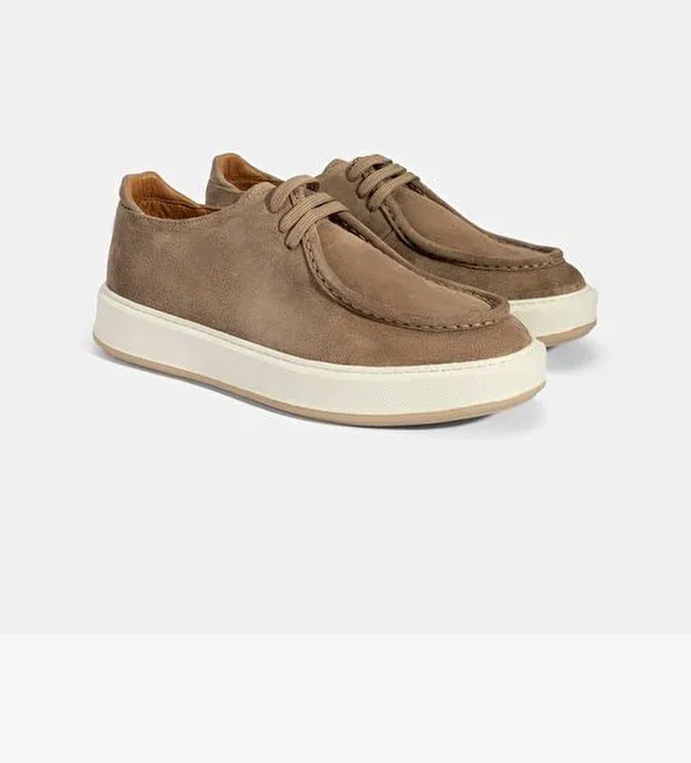 Erkek Vizon Bağcıklı Süet Deri Günlük Ayakkabı - Görsel 1