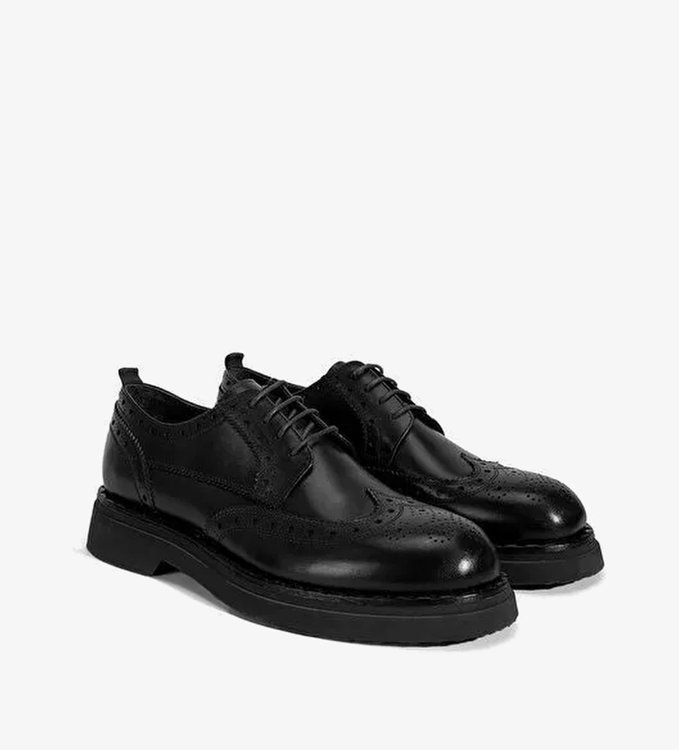 Erkek Siyah Bağcıklı Deri Klasik Ayakkabı - Görsel 1