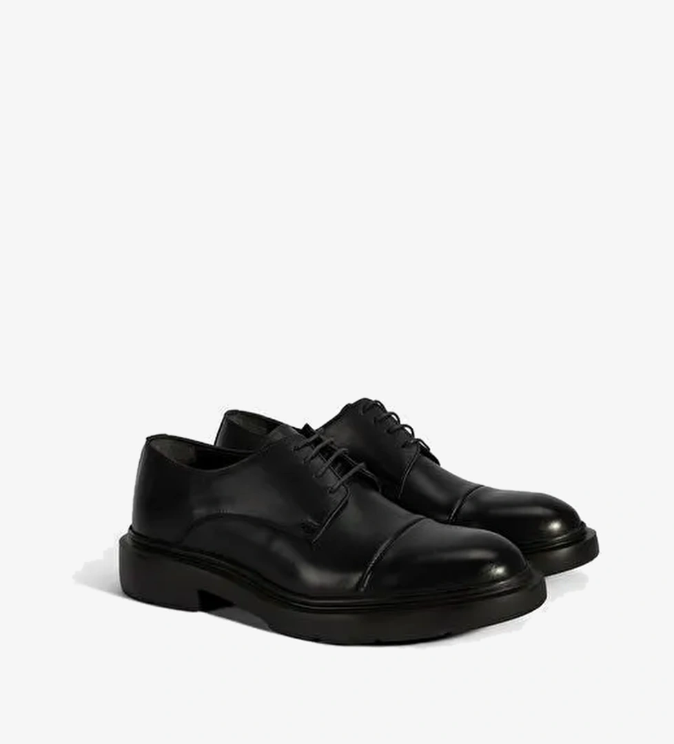 Erkek Siyah Bağcıklı Deri Klasik Ayakkabı - Görsel 1