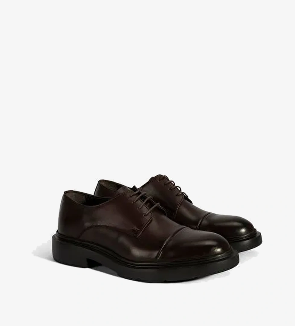 Erkek Kahve Bağcıklı Deri Klasik Ayakkabı - Görsel 1