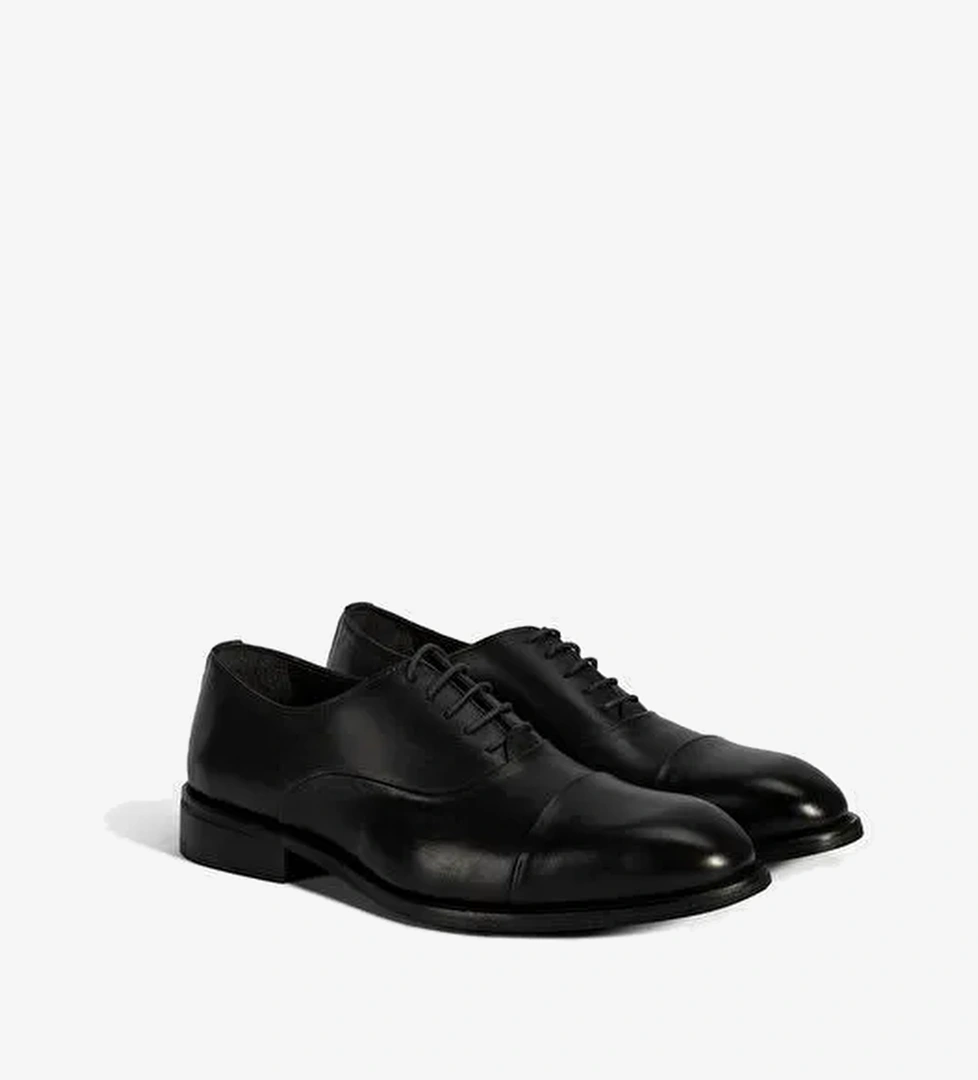 Erkek Siyah Bağcıklı Deri Klasik Ayakkabı - Görsel 1