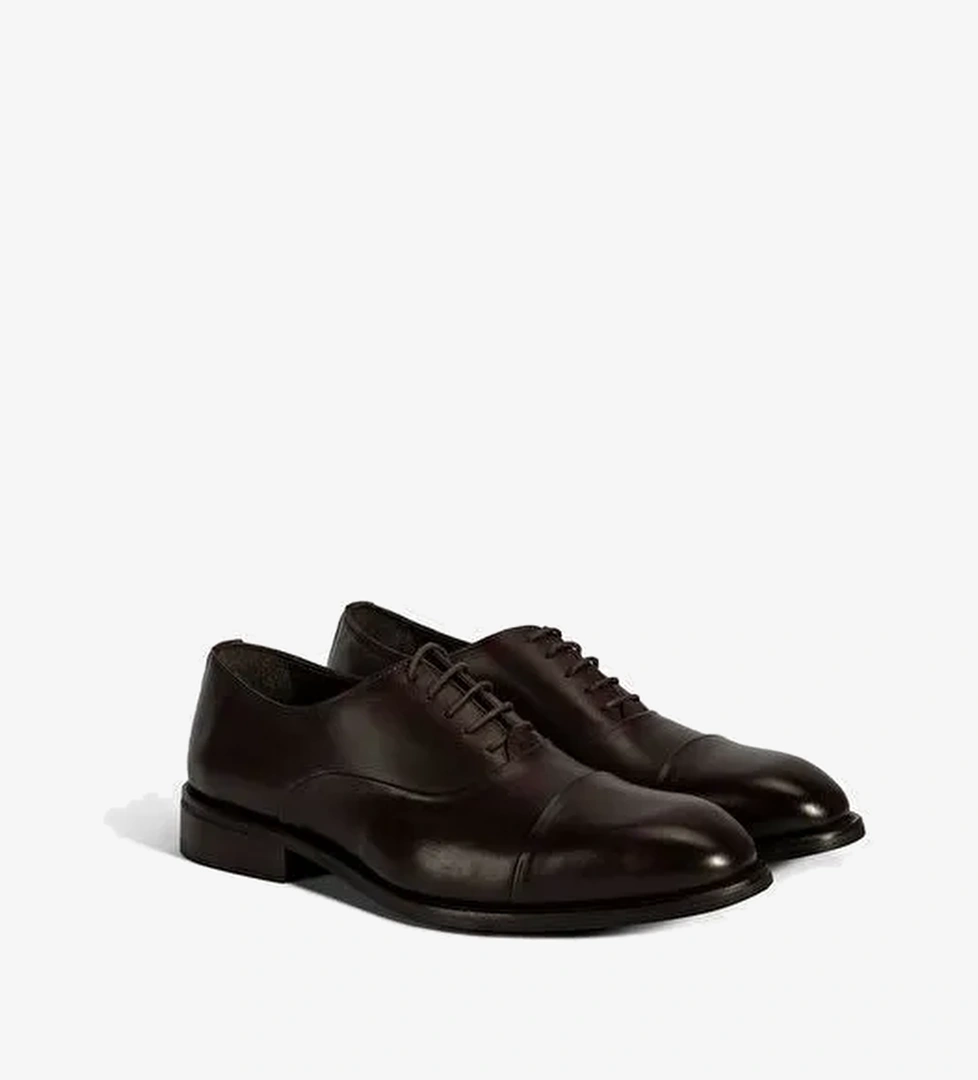 Erkek Kahve Bağcıklı Deri Klasik Ayakkabı - Görsel 1