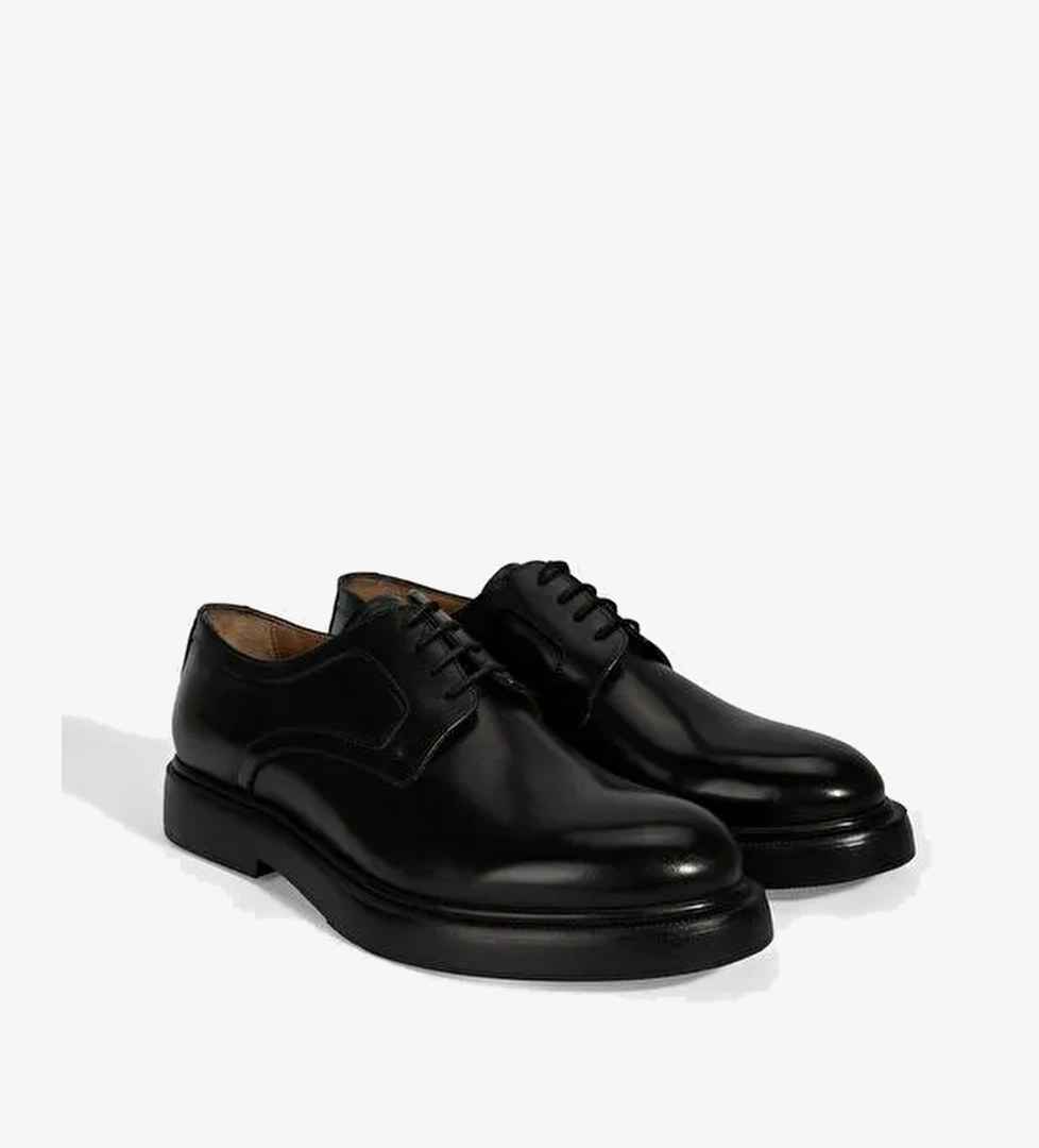Erkek Siyah Bağcıklı Klasik Deri Ayakkabı - Görsel 1
