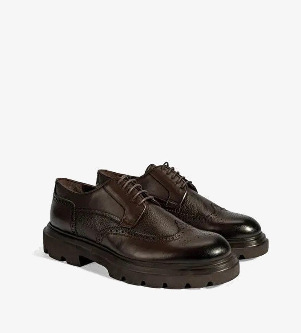 Erkek Kahve Bağcıklı Deri Günlük Ayakkabı - Görsel 1