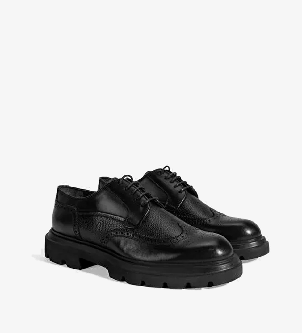 Erkek Siyah Bağcıklı Deri Günlük Ayakkabı - Görsel 1