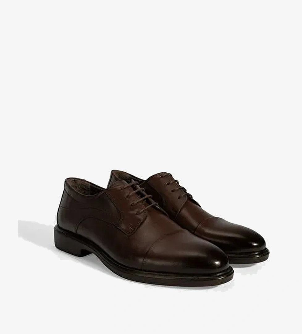 Erkek Kahve Bağcıklı Deri Klasik Ayakkabı - Görsel 1
