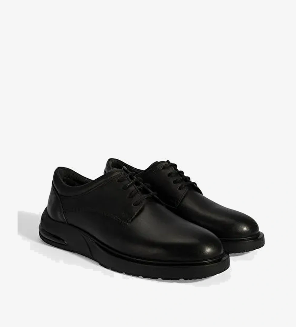 Erkek Siyah Bağcıklı Deri Günlük Ayakkabı - Görsel 1