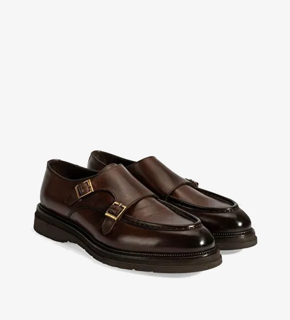 Erkek Kahve Metal Toka Detaylı Deri Klasik Ayakkabı - Görsel 1