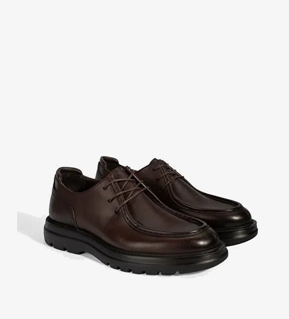 Erkek Kahve Bağcıklı Deri Klasik Ayakkabı - Görsel 1