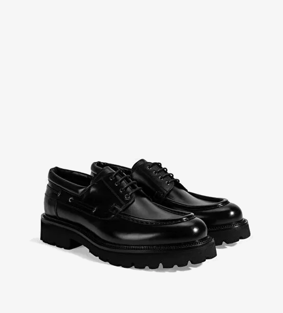 Erkek Siyah Bağcıklı Deri Günlük Ayakkabı - Görsel 1