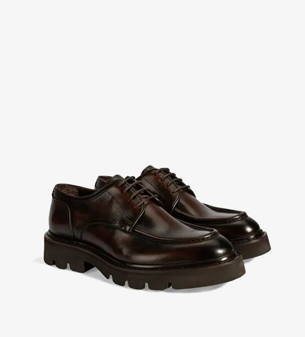 Erkek Kahve Bağcıklı Deri Günlük Ayakkabı - Görsel 1