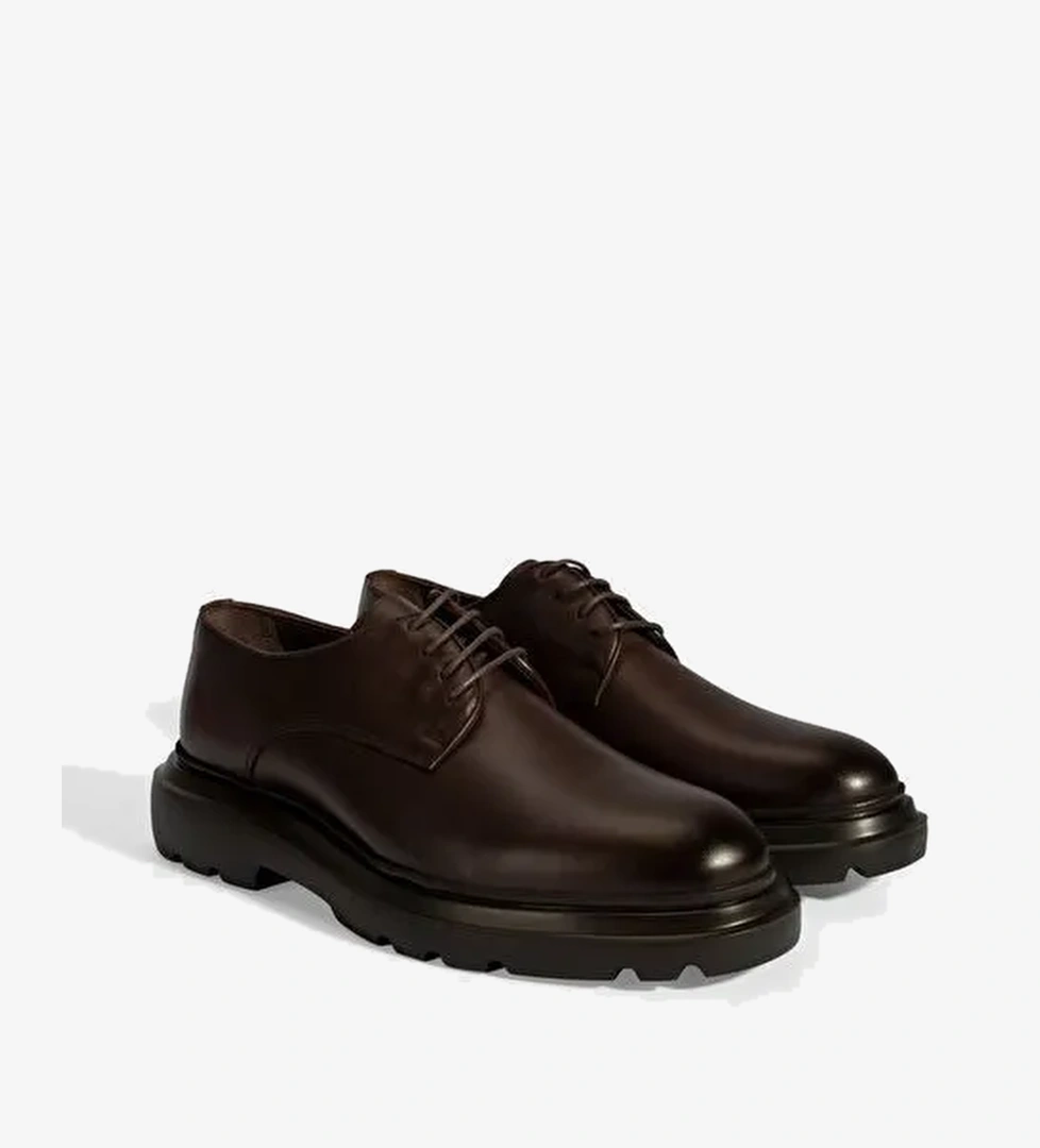 Erkek Kahve Bağcıklı Deri Klasik Ayakkabı - Görsel 1