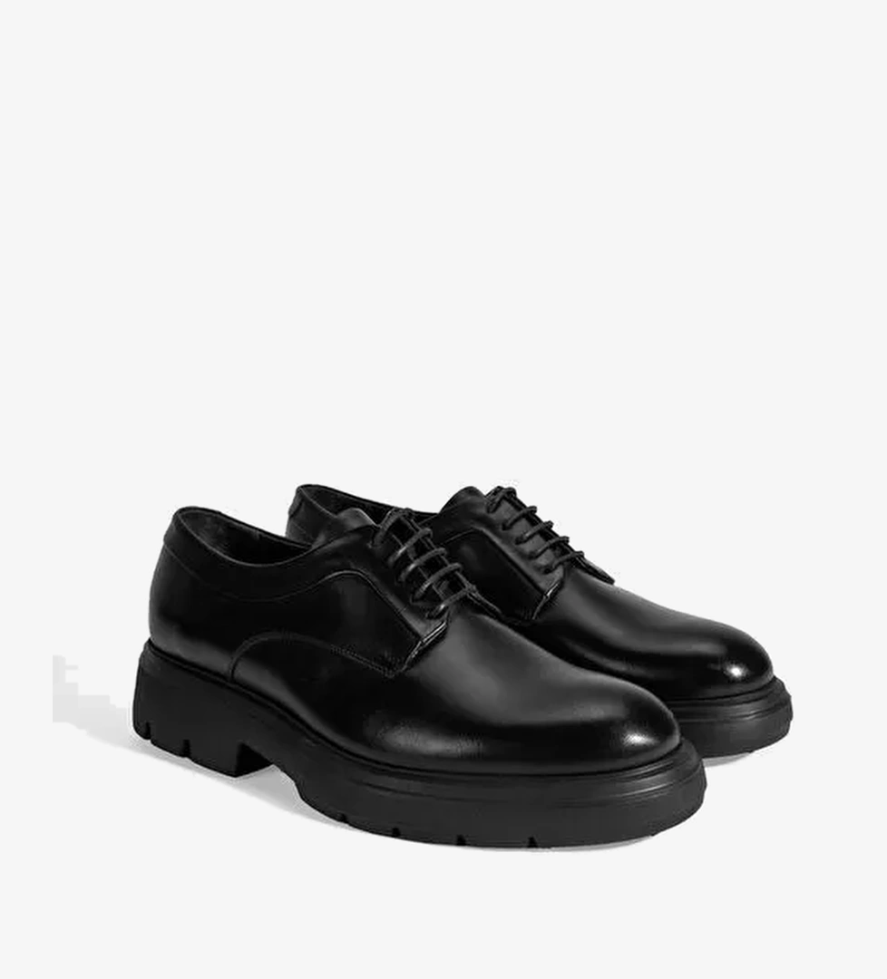 Erkek Siyah Bağcıklı Deri Klasik Ayakkabı - Görsel 1