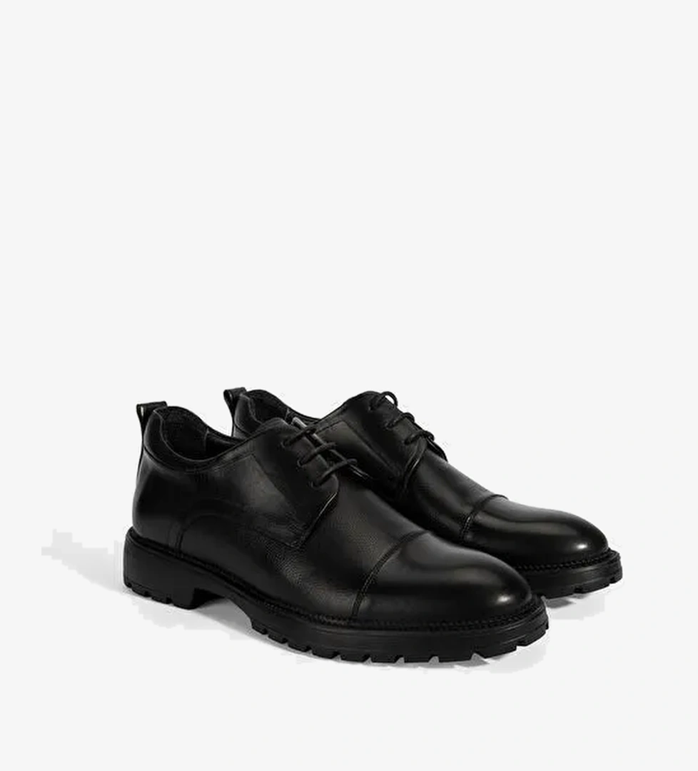 Erkek Siyah Bağcıklı Deri Günlük Ayakkabı - Görsel 1