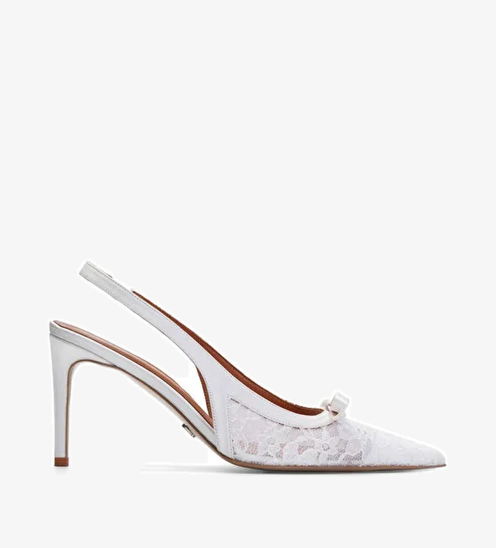 Jabotter Beyaz Kadın Stiletto VERONA DANTEL 8 CM STİLETTO - Görsel 1