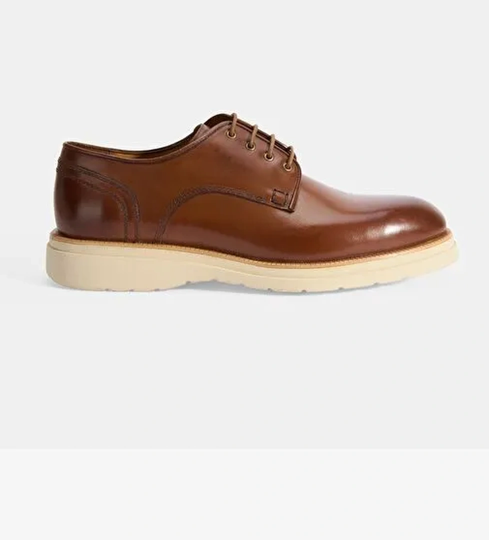 Erkek Taba Bağcıklı Deri Günlük Ayakkabı - Görsel 1